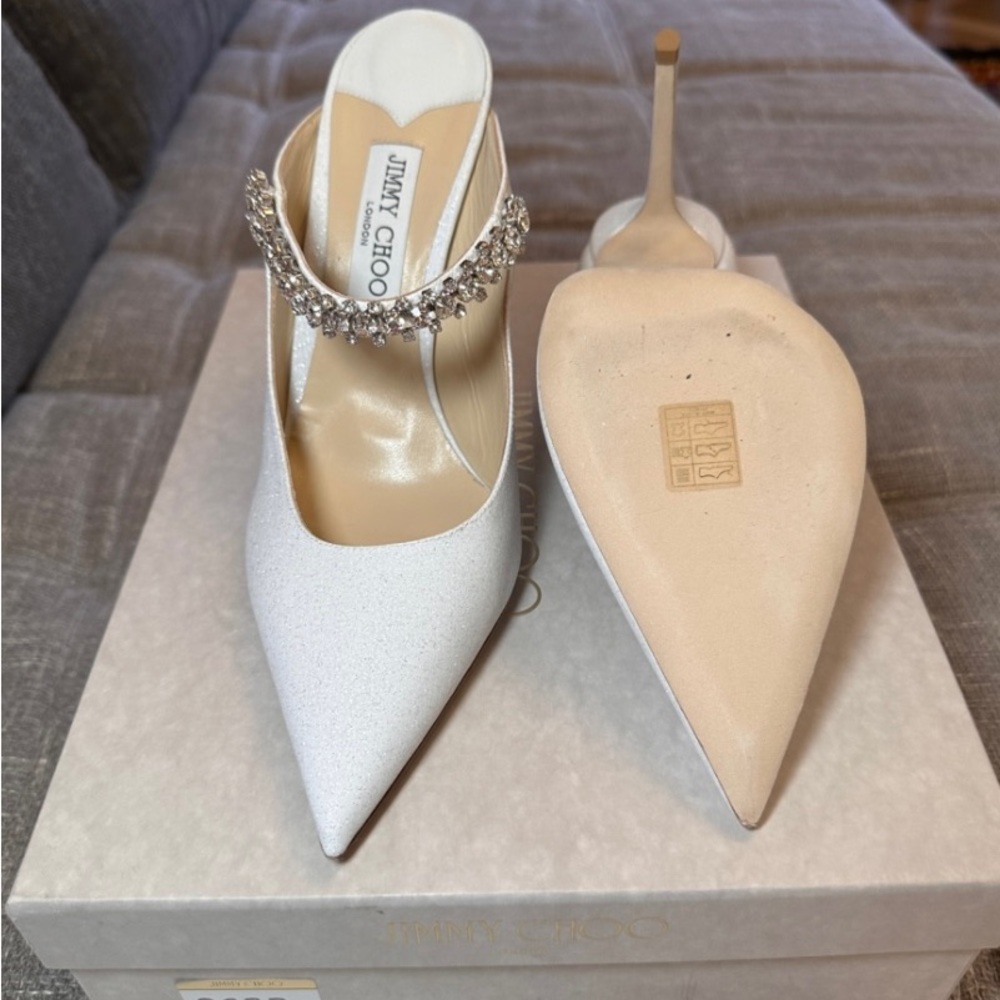 Jimmy Choo Bing 100mm, size 42, in a glitter white.
